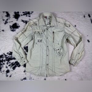 F.U.S.A.I Men’s Long Sleeve Thin Cream Button Down Shirt Size Large